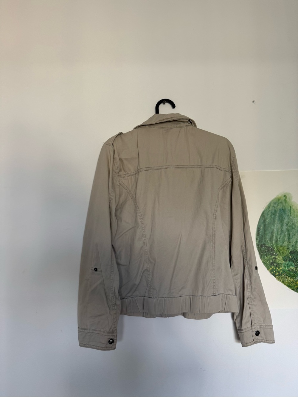 Light Beige Women's Utility Jacket - Casual Lightweight Coat - Picture 2 of 2